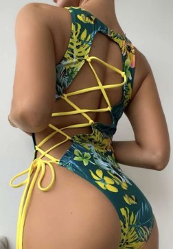 Tropical Dream Lace Up 1 Piece Swimsuit