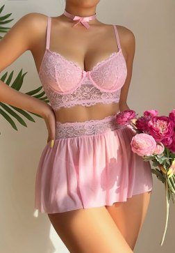 Blush Bloom Lace Babydoll Set