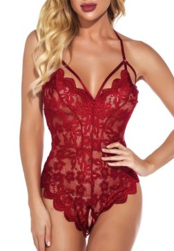 Alluring Red Floral Lace Teddy