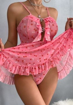 Romantic Pink Cherry Print Chemise