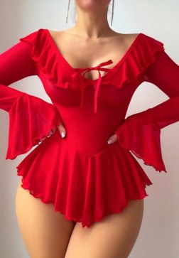 Sultry Red Ruffled Off-Shoulder Bodysuit