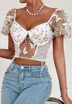 Alluring White Embroidered Corset Top