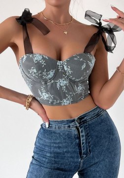 Seductive Floral Bustier with Sheer Straps