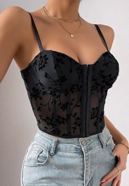 Stunning Black Floral Mesh Bustier