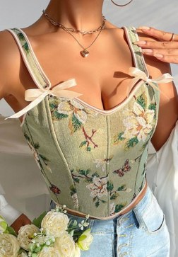 Stylish Floral Bustier with Bows