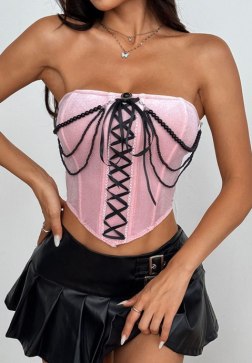 Elegant Pink Corset with Chain Detail