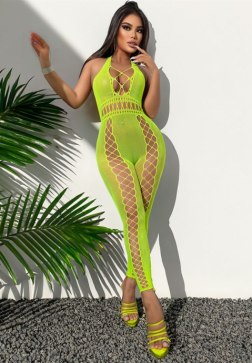 Neon Yellow Fishnet Bodystocking