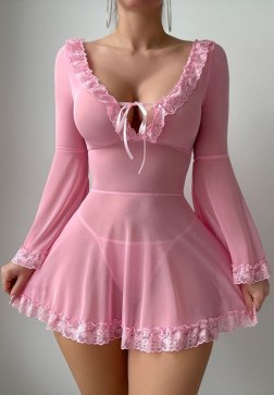 Romantic Pink Lace Trim Babydoll
