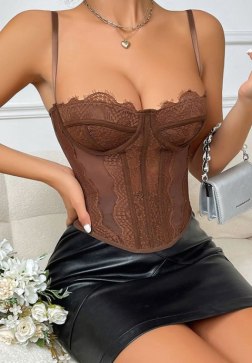 Elegant Brown Lace Bustier Top
