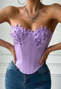 Elegant Lilac Corset Bustier with Floral Detail