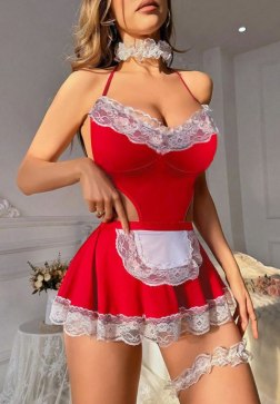 Playful Red and White Maid Lingerie Set