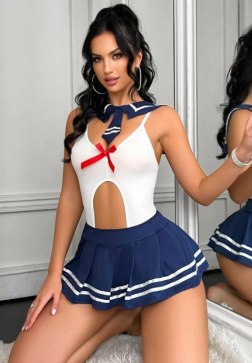 Playful Sailor-Style Lingerie with Red Bow Detail