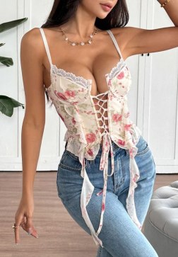 Flirty Floral Corset with Lace-Up Front