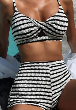 Bold Striped Bikini Set with Twist Front Top