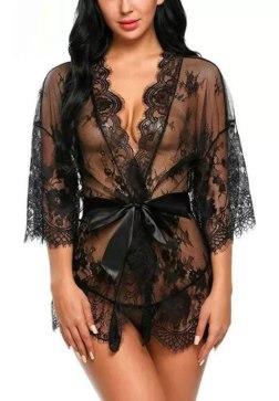 Sultry Lace Robe with Elegant Bow Detail