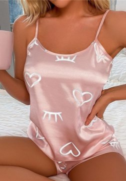 Charming Navy Blue Heart Print Pajama Set