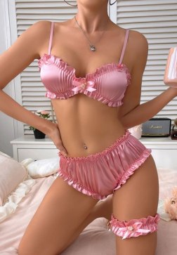 Charming Pink Ruffled Lingerie Set