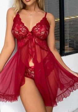 Seductive Floral Lace Nightdress with Ruffled Hem
