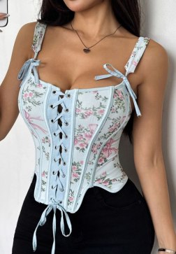 Floral Print Corset with Adjustable Lacing