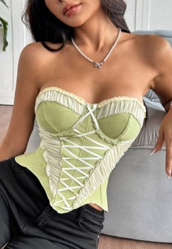 Elegant Green Corset with White Lacing