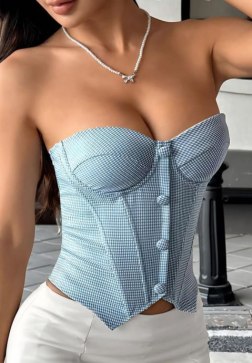 Fashionable Blue Houndstooth Corset