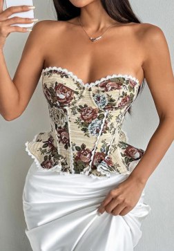 Vintage Floral Bustier with Lace Trim