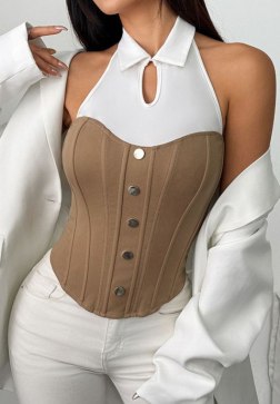 Stylish Two-Tone Bustier with Keyhole Neckline