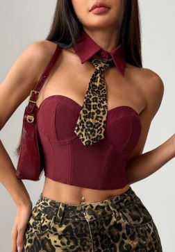 Vibrant Burgundy Corset with Leopard Tie