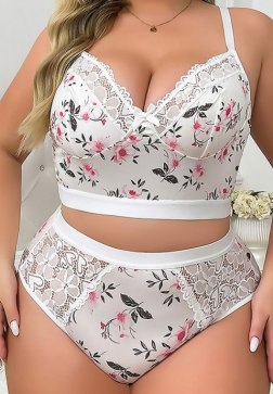Charming Floral Plus Size Lingerie Set