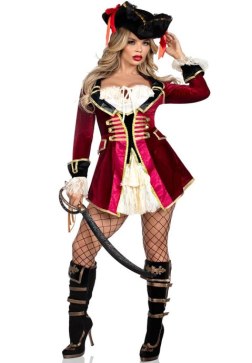 Red Pirate Captain Costume with Gold Trim