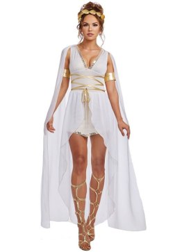 White Greek Goddess Costume with Sheer Cape