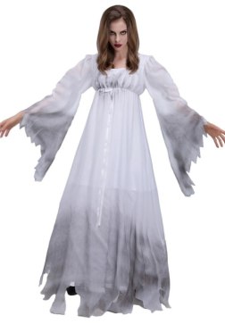 White Ghost Costume with Tattered Hem