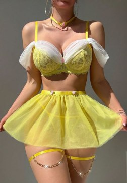 Off-the-Shoulder Ruffle Lingerie in Bright Yellow