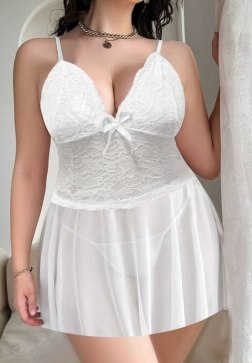 Sheer White Lingerie Dress with Bow Detail
