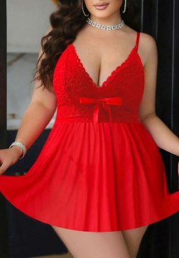 Red Lace Lingerie Dress with Flared Skirt