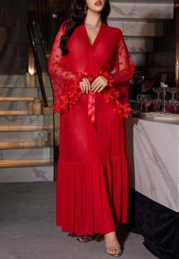 Plus Size Red Robe with Heart Applique Sleeves