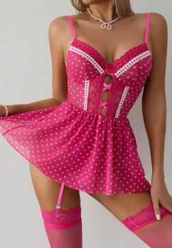 Pink Polka Dot Lingerie Dress with Garter Straps