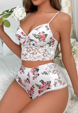 White Floral Lace Crop Top and Shorts Set