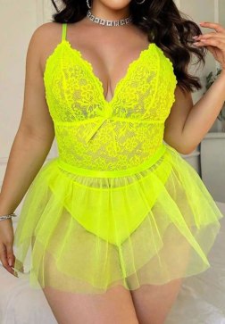 Plus Size Neon Yellow Lace Babydoll
