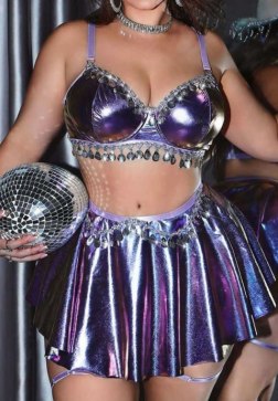 Plus Size Metallic Purple Lingerie Set with Sequin Trim