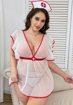 Plus Size Nurse Lingerie Set with Cap