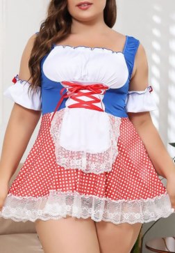 Plus Size Red Gingham Maid Lingerie Set