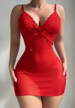 Deep V-Neck Red Lingerie Dress with Crisscross Back