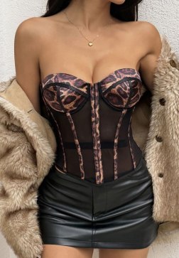 Leopard Print Mesh Corset Top
