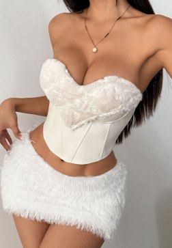 White Strapless Corset with Floral Lace Trim