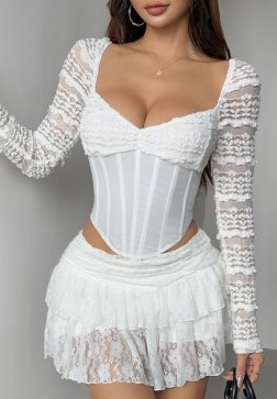 Romantic Lace Corset Top with Sheer Sleeves