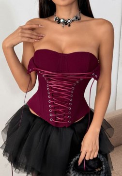 Gothic Style Fold-Over Neckline Bustier Top