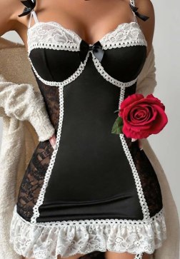 Black and White Lace Babydoll Lingerie Set
