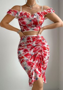 Ruched Waist Sheer Lingerie Two-Piece