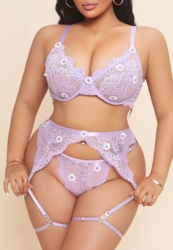Romantic Lavender Lace Lingerie Set with Garter Belt